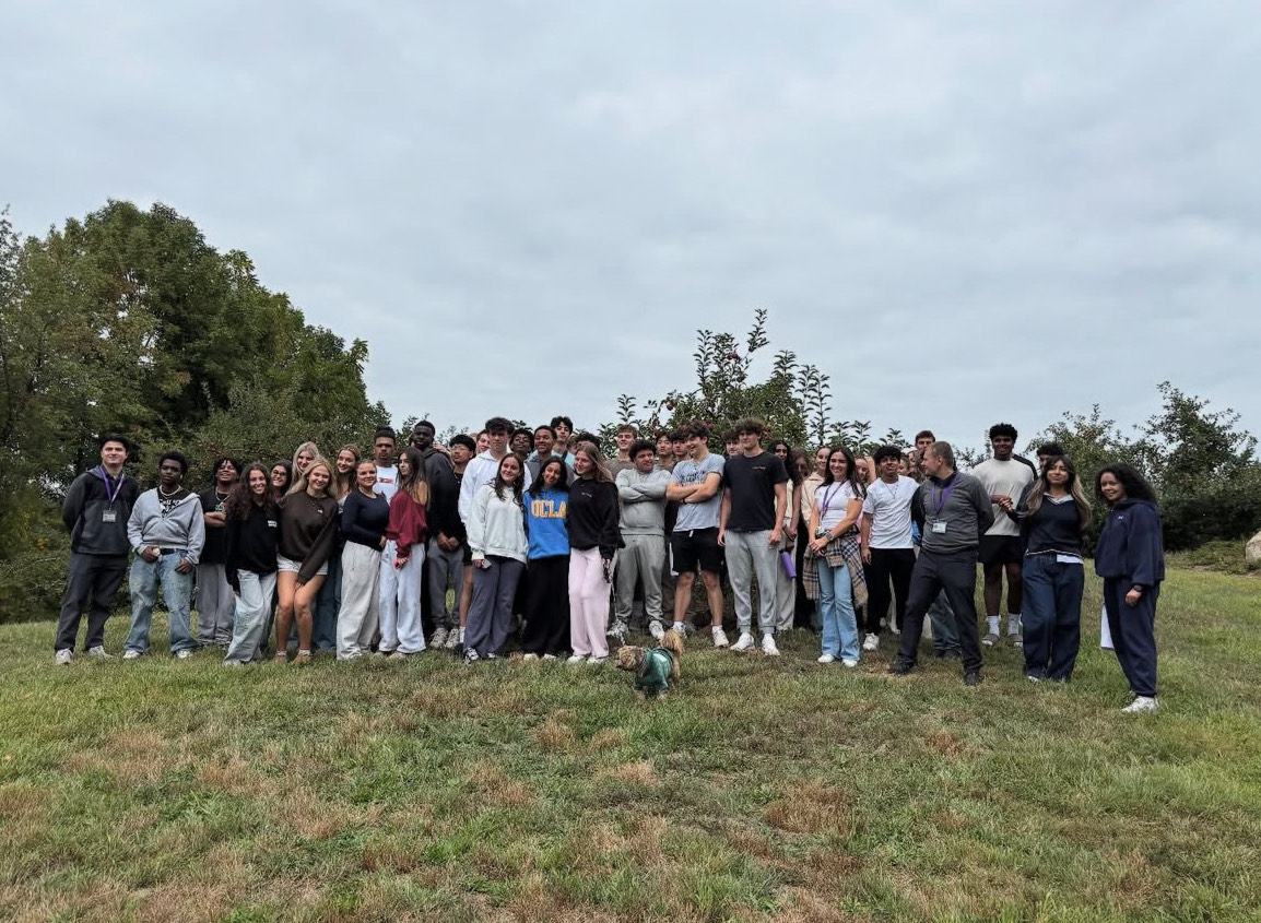 Group photo of the small business marketing classes at Dr. Davies Farm. Image courtesy of Clarkstown North Instagram page