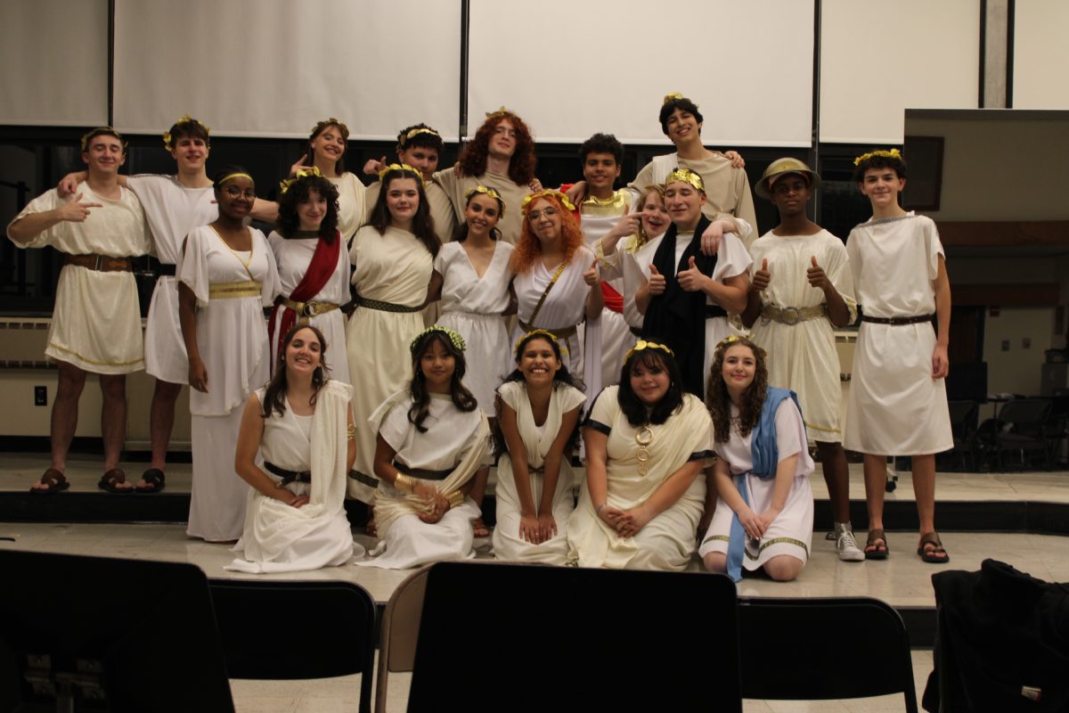 Photo of the cast of The Iliad, The Odyssey, and All of Greek Mythology in 99 Minutes or Less.  Photo courtesy of Gabriella Chazan. 
