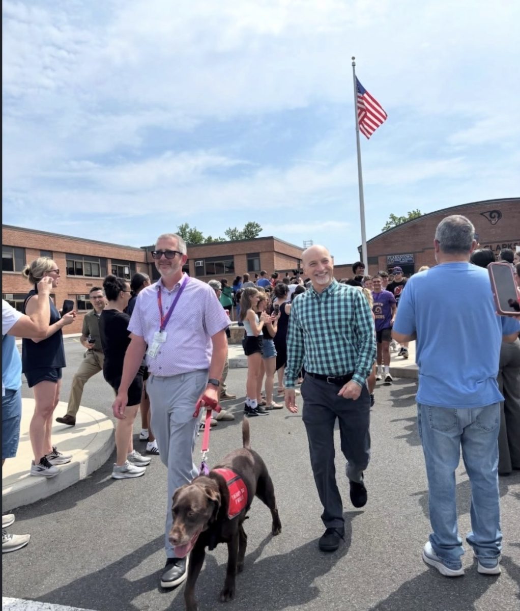 (Image Courtesy of @clarkstownhsnorth on Instagram) 
(From left to right) Retirees Dr. Schuchman and Mr. Chernick at the clap out.